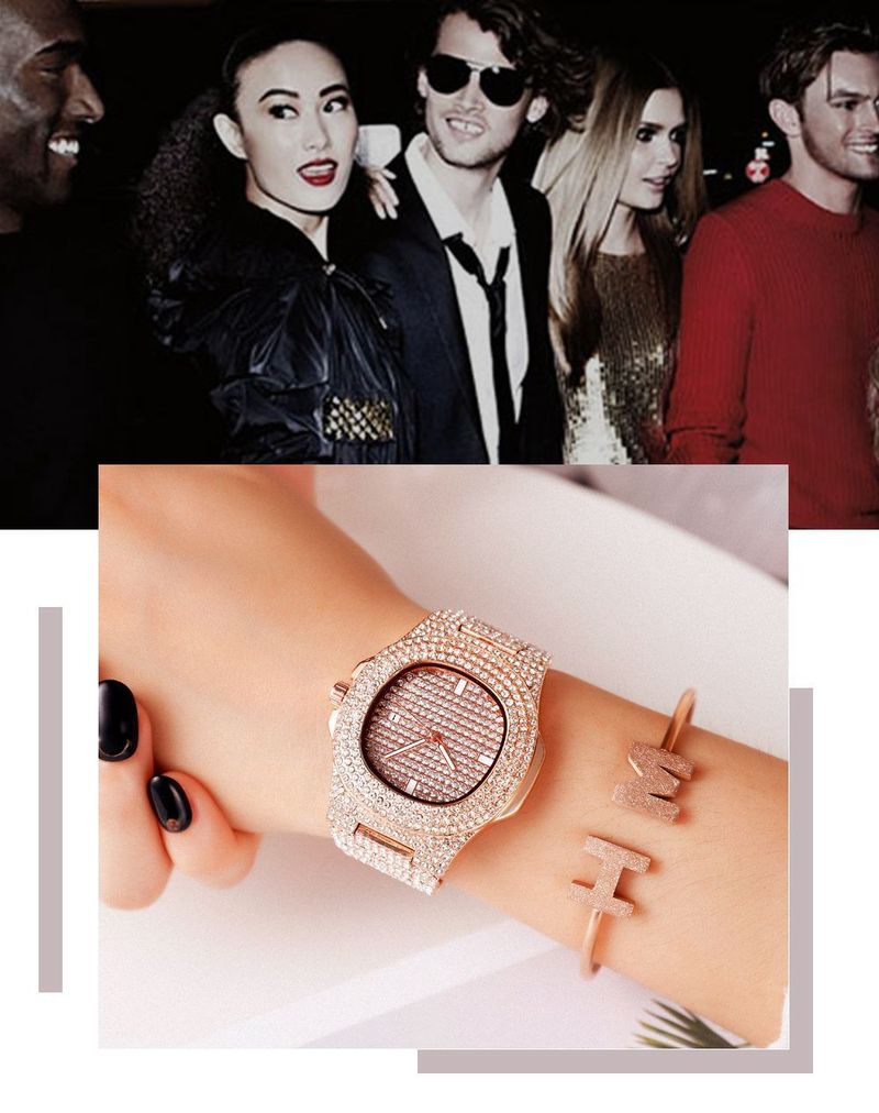 Women's Elegant Oval Crystal-Studded Waterproof Watch With Stainless Steel Band, Mineral Glass, And Calendar Function - Rose Gold, Gold, Silver_voghion.com