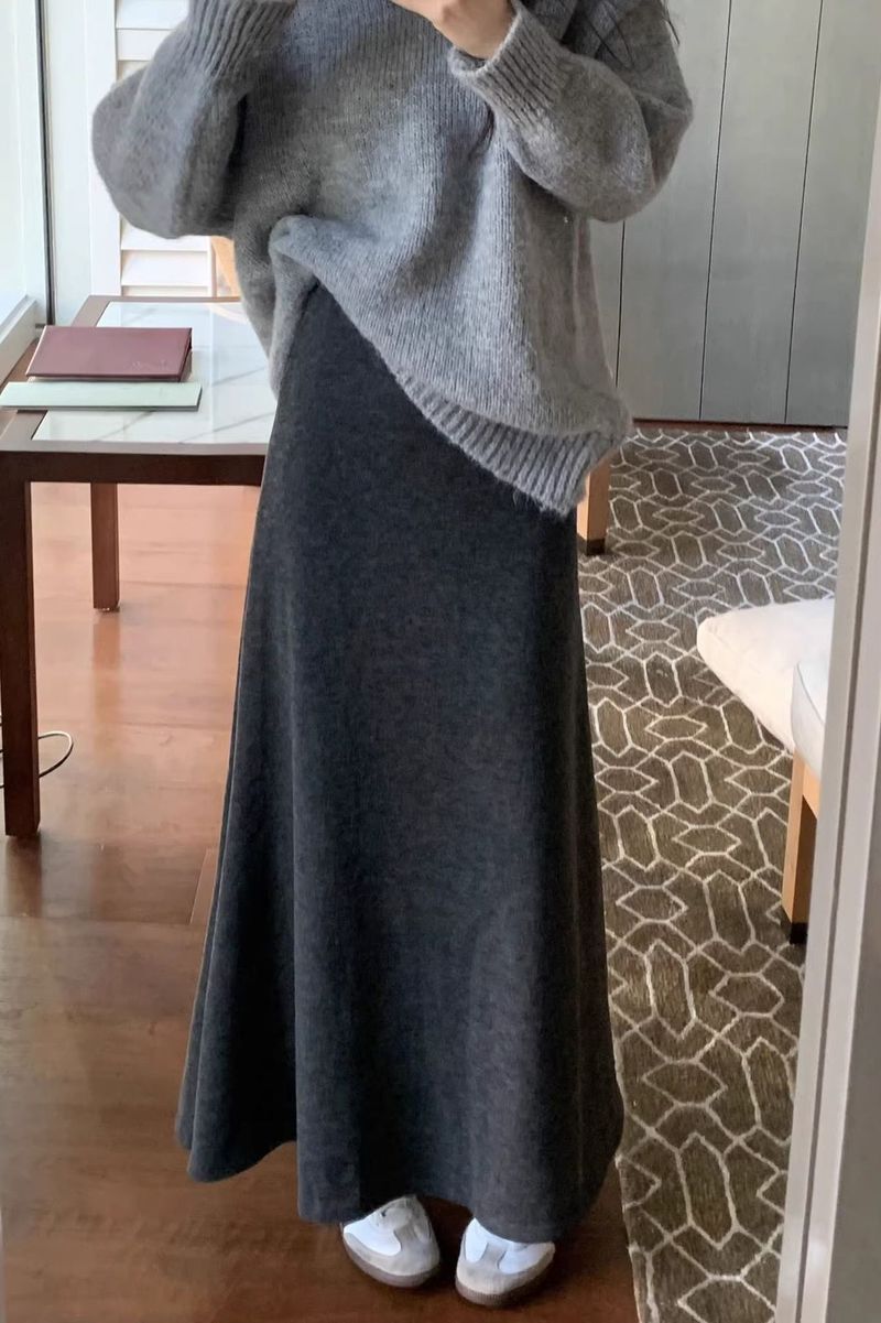 GraceChic GraceChic GraceChic Grijze Midi Dames Lente Herfst Winter Nieuwe Stijl Elegante Hoge A-lijn Zeemeermin Slanke Elastische Taille Rok Eendelig_voghion.com