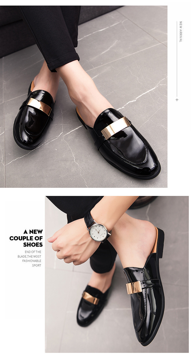 Scarpe da uomo Half Drag Tendenza per adolescenti Scarpe piccole in pelle Stile inglese Pelle lucida_voghion.com