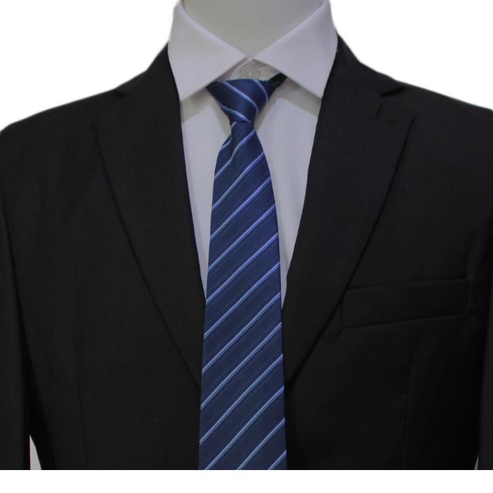 Cravatta da uomo, elegante, da donna, da sposo, da matrimonio, a righe sottili, blu e nera, senza cerniera, 8 cm_voghion.com