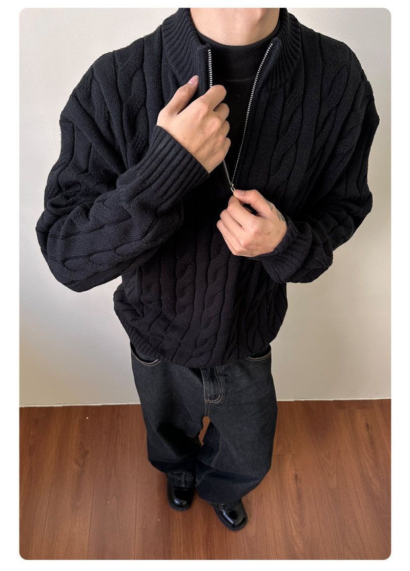 Classic Cable Knit Sweater - Men's & Women's Quarter-Zip Pullover, Vintage-Inspired Textured Design, Fall & Winter Layering Essential_voghion.com