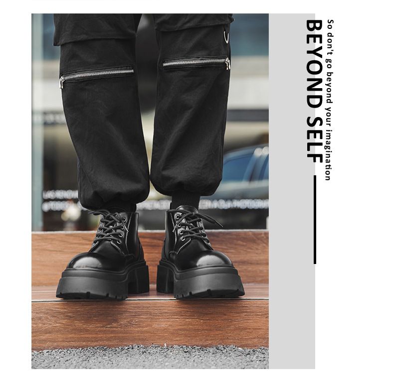 Lace-up High-top Thick-soled Heightening Men's Boots Fleece Short Boots Tooling Boots Martin Boots_voghion.com