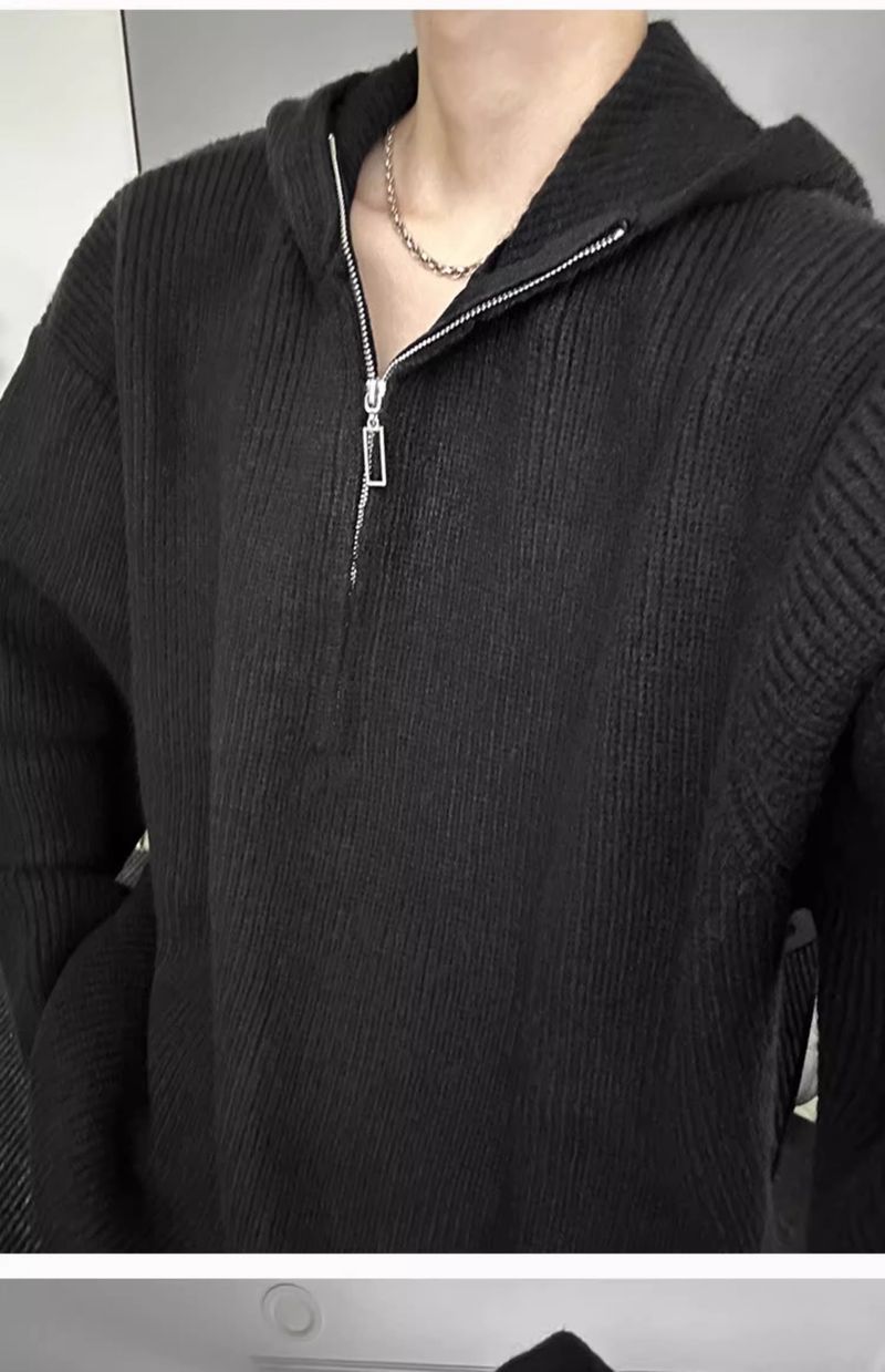 Herbst und Winter Neue Kapuzenpullover Herren Half Zip Warm Loose High End Jacke_voghion.com