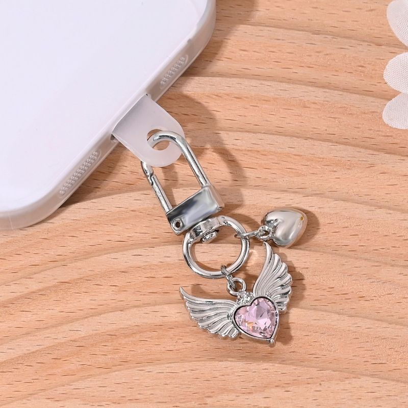 Ciondolo per borsa con ali d'angelo a forma di cuore, stile giapponese e coreano, con strass, custodia per auricolari e fotocamera._voghion.com
