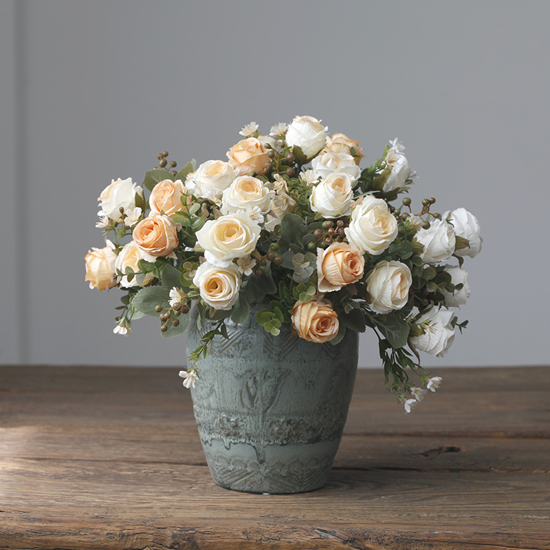 Wholesale artificial flowers 5 heads classical rose bunch wedding home decoration fake flowers road guide movable door lintel floral art_voghion.com