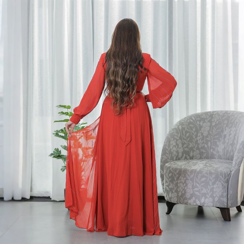 Elegant Evening Gown With Embellished Sequins Flowy Chiffon Maxi Dress For Women Party Wear_voghion.com