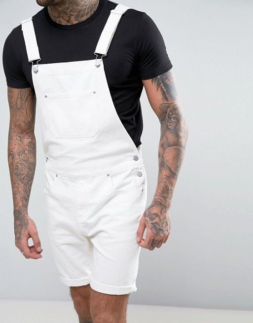 Men's Clothing Retro Men's Denim White Circle Hem Shorts Overalls_voghion.com