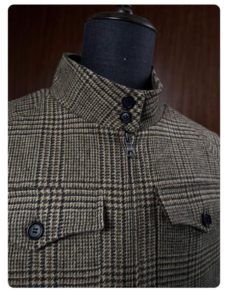 Klassische karierte Harrington-Jacke für Herren – Wollmischung, bequeme Passform, Stehkragen, Reißverschluss vorne, lange Ärmel, lässige Oberbekleidung für Herbst und Frühling_voghion.com