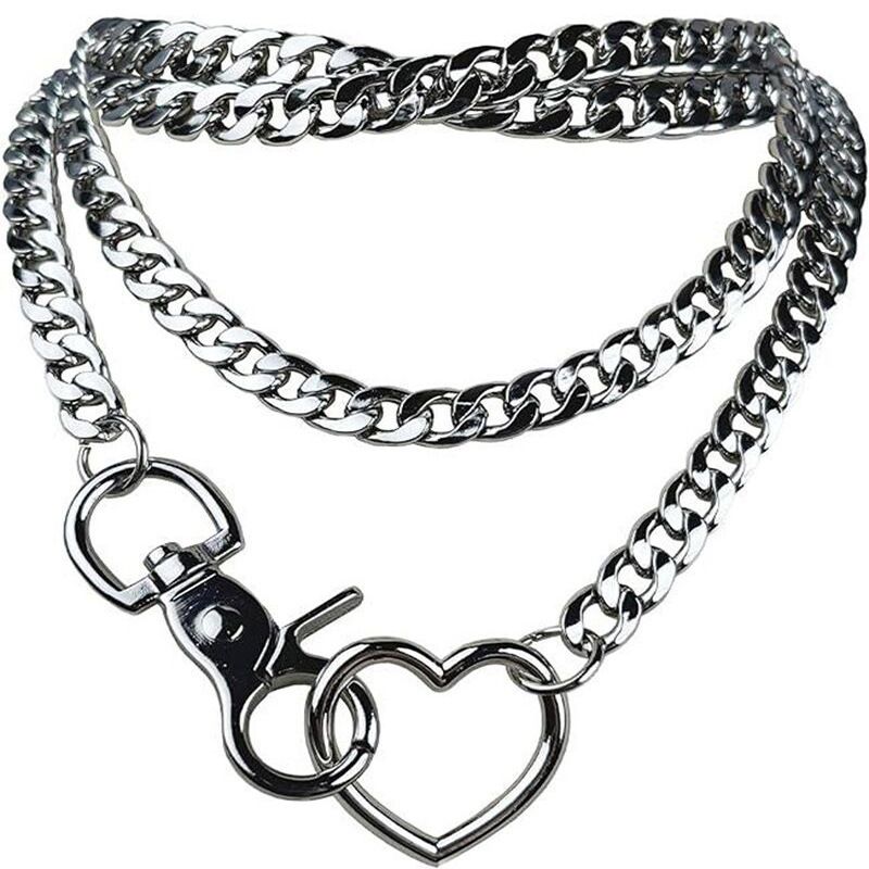 Collana con ciondolo a forma di cuore, stile punk alla moda, con catena a Y cubana, 2025, per donne_voghion.com