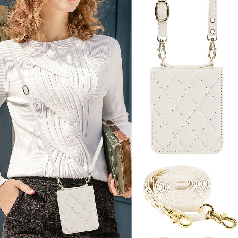 Nuova custodia per cellulare Z Flip6 per donna Custodia protettiva a tracolla Samsung Flip4 Custodia in pelle per cellulare a quadri_voghion.com