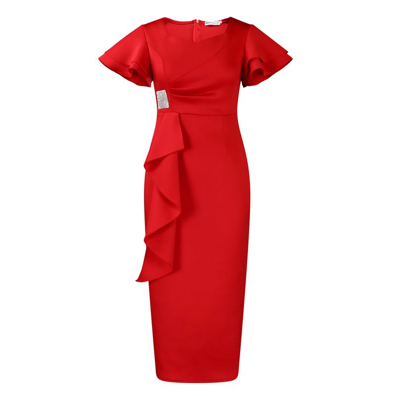 Women's Clothing fashion temperament elegant ruffled solid color hip wrapped _voghion.com