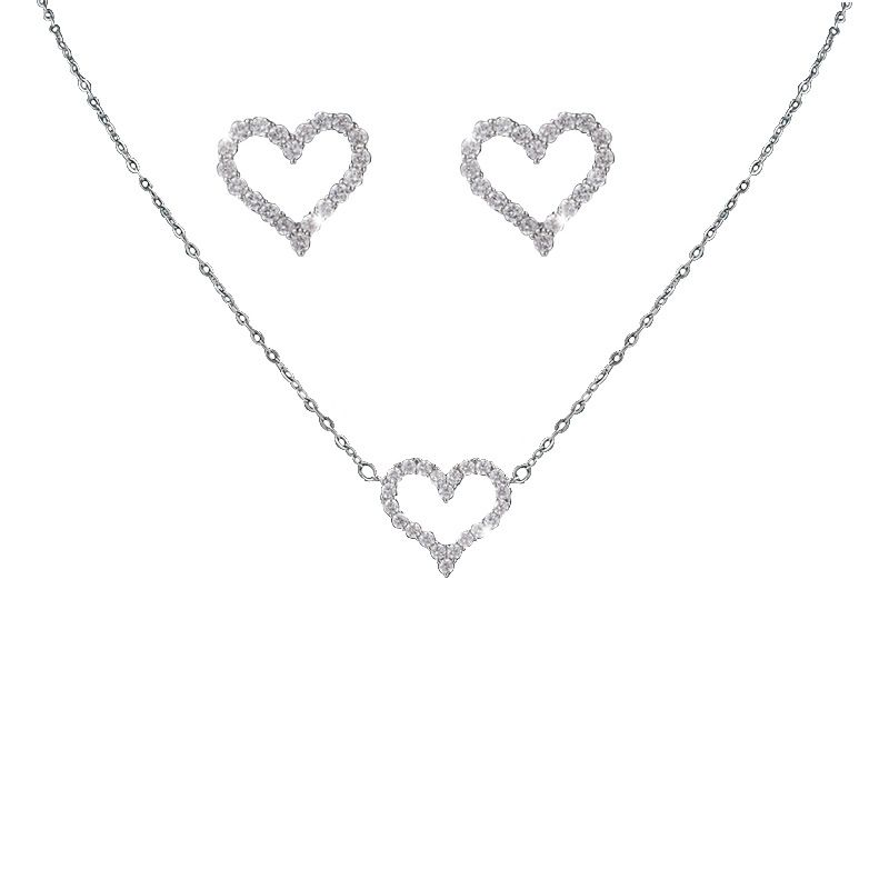 3PCS Jewellery Set for Women Sterling Silver Crystal Zirconia Heart Pendant Necklace and Earrings with Bracelet jewelery Set Birthday Gifts_voghion.com