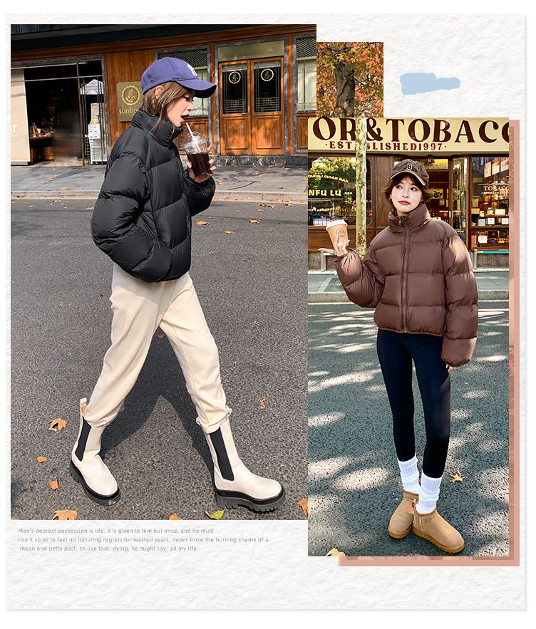 Chaqueta acolchada corta de invierno para mujer: abrigo acolchado, holgado y grueso con cuello alto, prenda informal y elegante para el frío._voghion.com