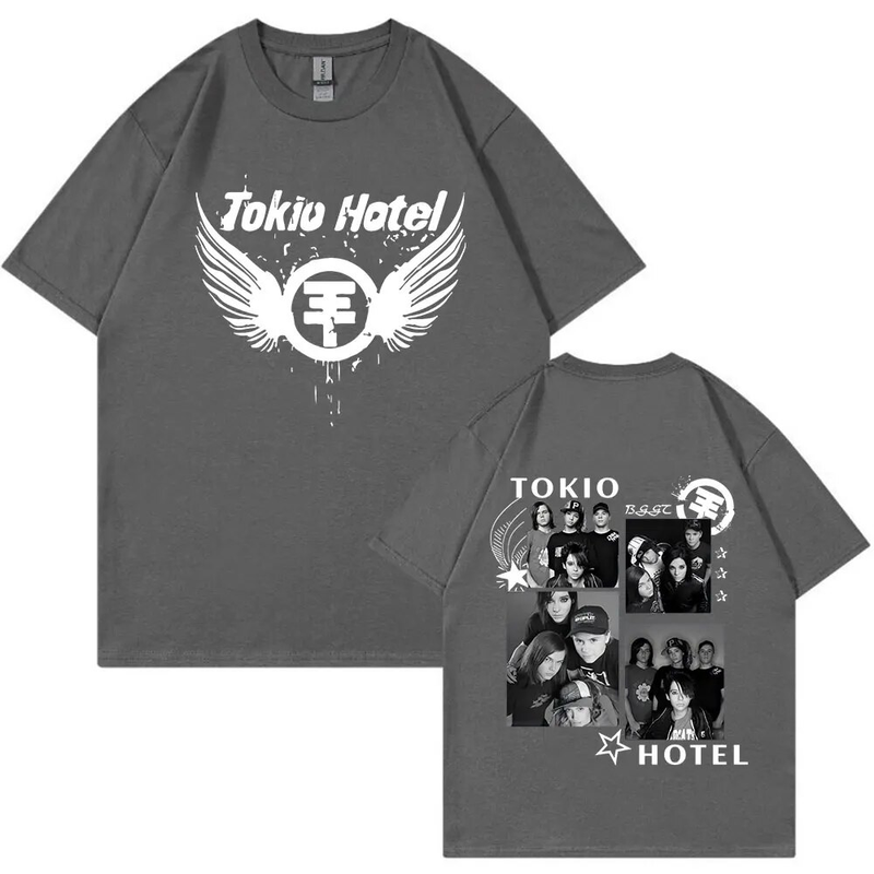 T-shirt à manches courtes pour homme, style décontracté, style hip-hop et punk, avec le groupe de rock allemand Tokio Hotel Beyond The World Tour 2023_voghion.com