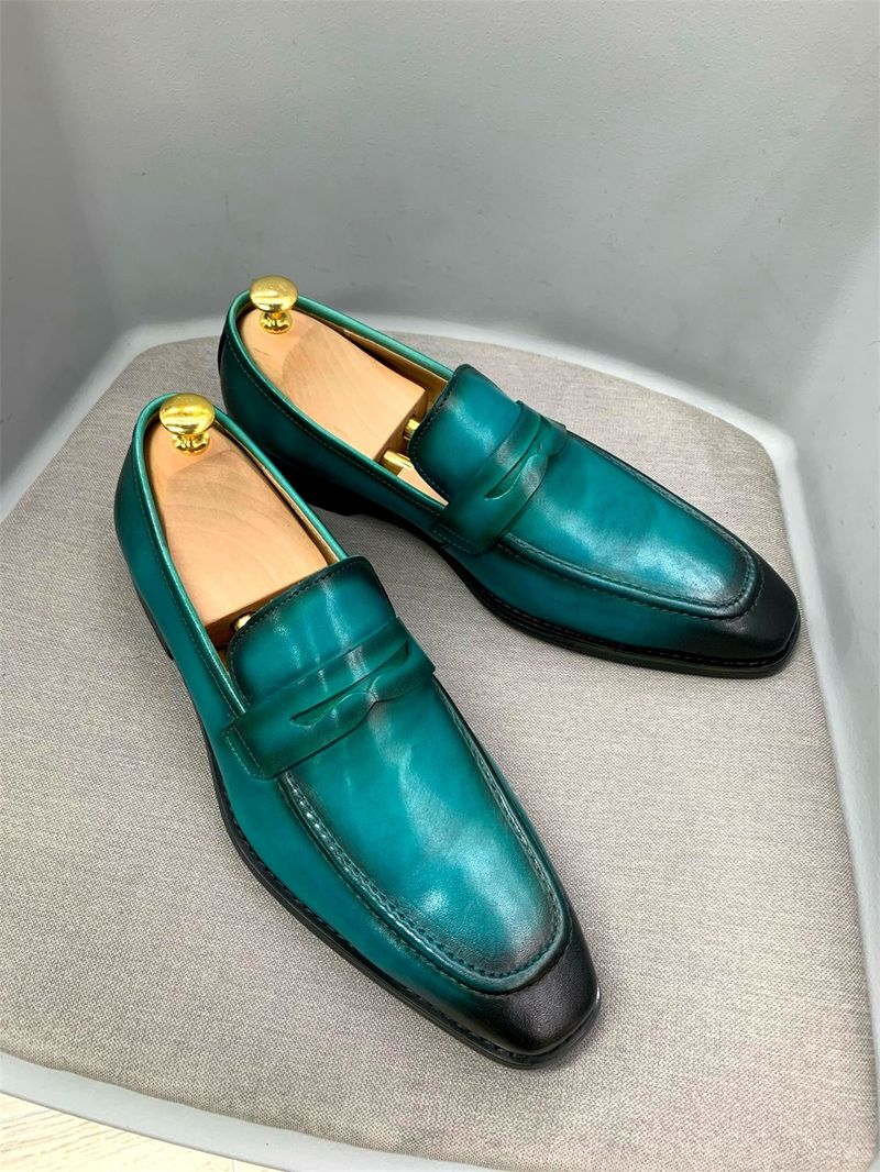 Herrenmode Halbschuhe Penny Schuhe Herren Zehenschicht Rindsleder Slip-On Casual Lederschuhe_voghion.com