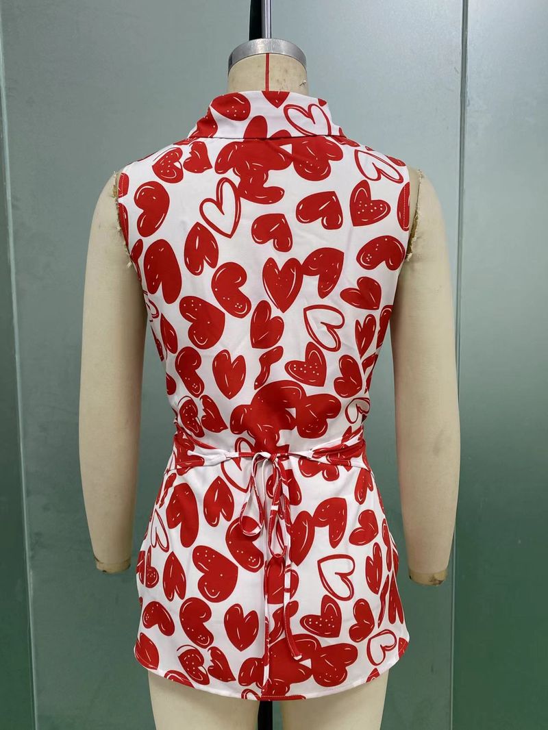 Camicia senza maniche da donna, camicia con risvolto e cravatta in stile estivo da donna_voghion.com