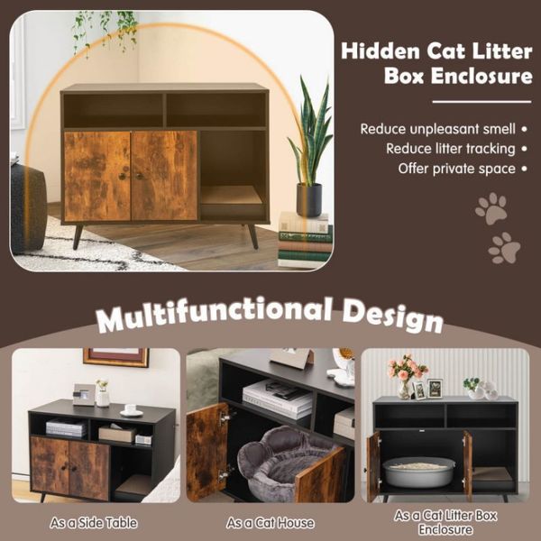 Cat Litter Box Enclosure With Storage Compartments And Pet Scratcher_voghion.com