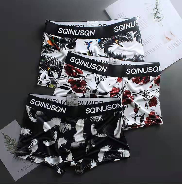 Vêtements pour hommes Sous-vêtements pour hommes en soie glacée tendance, caleçons boxeurs pour hommes, sous-vêtements d'été personnalisés, shorts respirants pour hommes_voghion.com