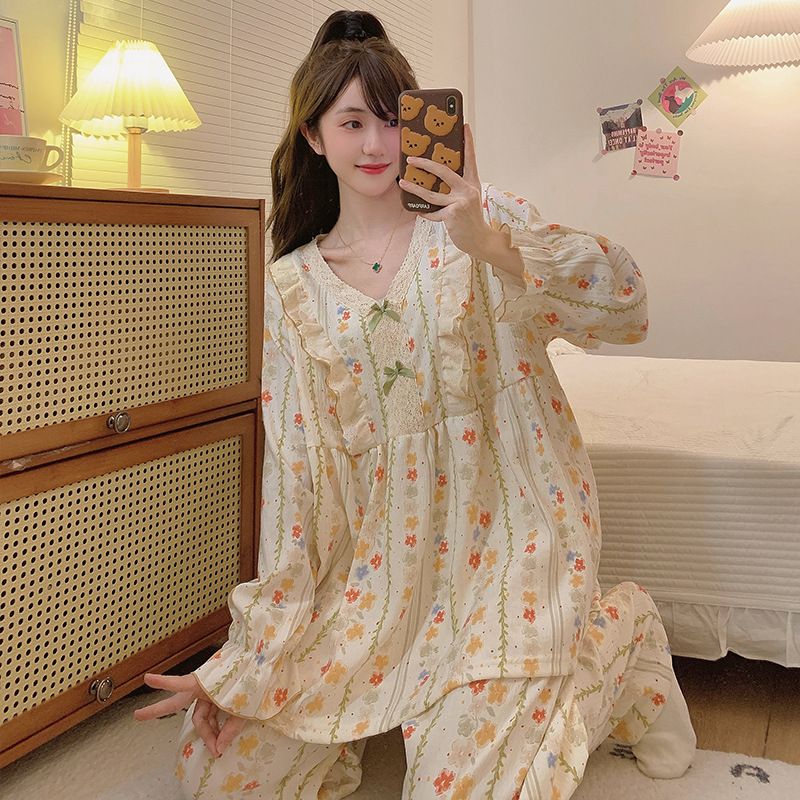 2024 Neues Fat MM Pyjama-Set für Damen im Herbst mit langen Ärmeln und Übergröße 250 Jin, geeignet zum Tragen von Hauskleidung_voghion.com