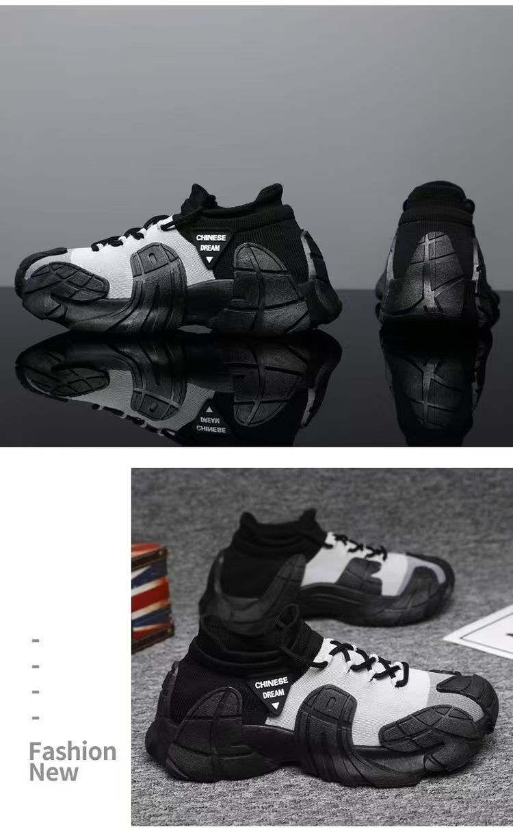 Men's New Thick-Soled Lightweight Sock Mouth Casual Shoes Youth Fashion Color-Block Sneakers_voghion.com