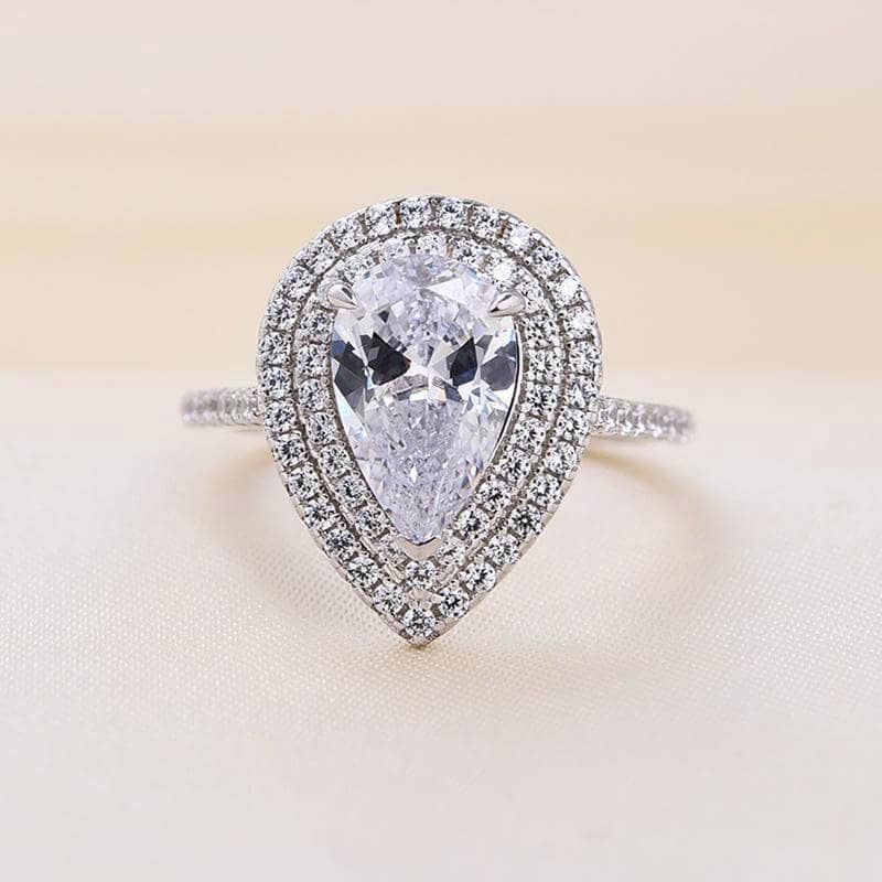 Single Rings Water Drop Design Ring For Women Geometric Zircon Ring Three Piece Set Light Luxury High End Jewelry_voghion.com