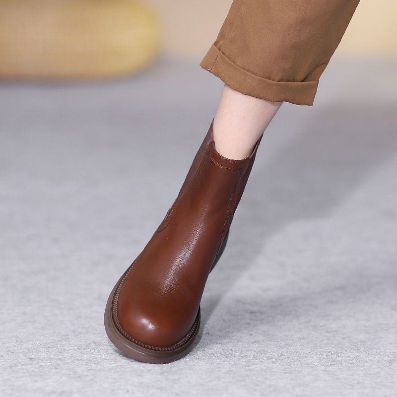 Stivali nuovi Huizu Mei in vera pelle, suola morbida, casual, versatili e traspiranti, per donna, colore consumato, tubo corto_voghion.com