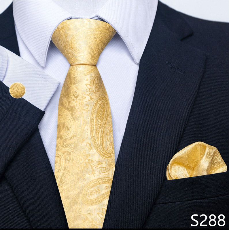 Men's Tie Cufflinks Pocket Towel Solid Color Flower Striped Tie Wholesale_voghion.com