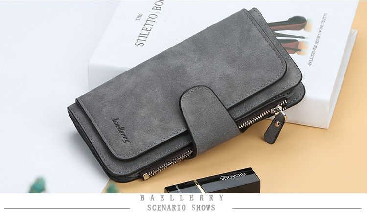 Baellerry Multi-card Frosted Two-color Fabric Tri-fold Commuter Hundred Ladies Long Wallet Vertical Clutch Bag_voghion.com