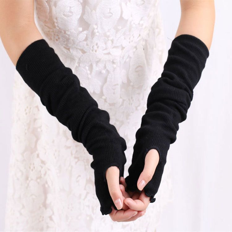 Manches longues unisexes pour femmes, gants longs demi-doigts, gants à doigts exposés, manches à bords volantés_voghion.com