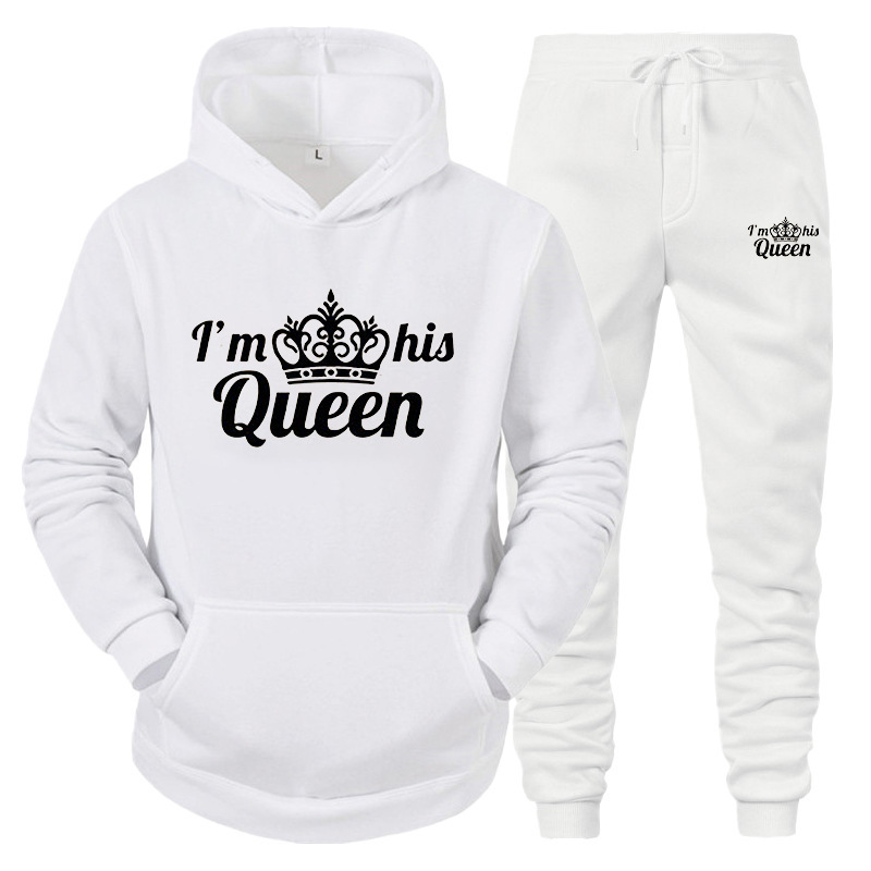 Set da donna con cappuccio KING QUEEN per coppie maschili e femminili, tuta sportiva casual, set di due pezzi_voghion.com