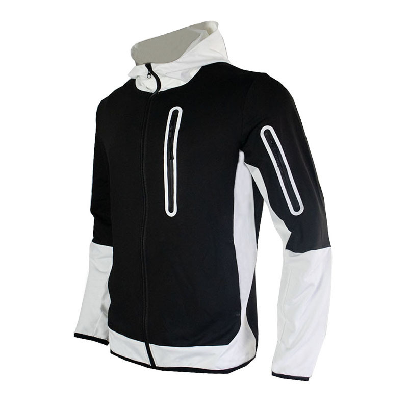 Ein Satz trendiger, lässiger Sport-Herrenanzüge mit Kapuze und farblich passenden Patchwork-Kapuzenpullovern, Jacken und Hosen_voghion.com
