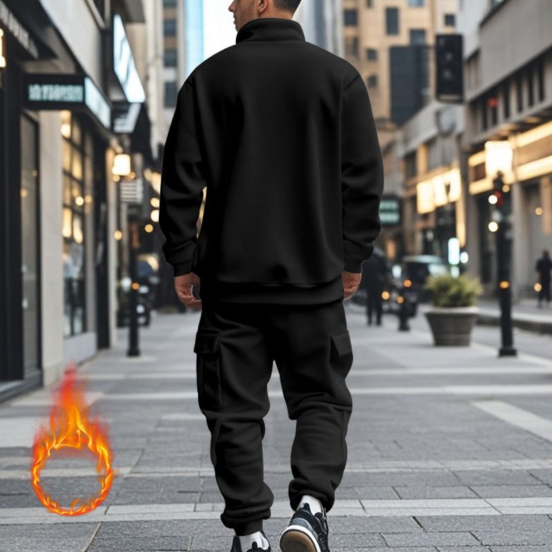 Fleecegefüttertes Sweatshirt-Set mit Viertelreißverschluss für Herren – Slim Fit Thermo-Jogging-Outfit für Herbst und Winter_voghion.com