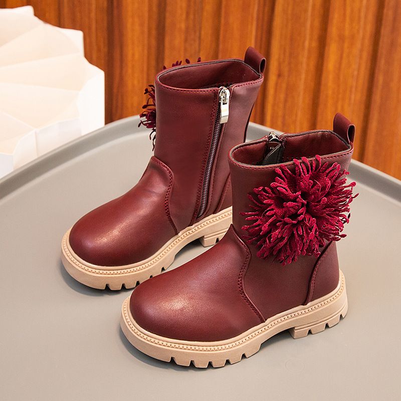 Mädchenschuhe, Lederkinderblume, 2024 Herbst und Winter neue Single Princess-Mittelsohlenstiefel, Martin-Stiefel_voghion.com