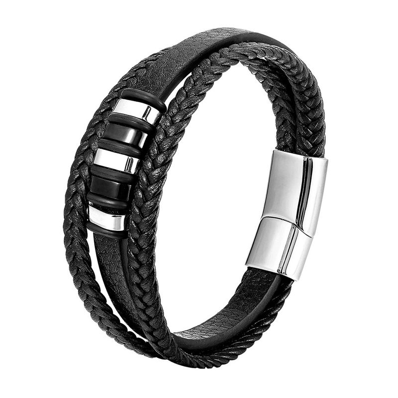 Men's Jewelry Leather Rope Bracelet Stainless Steel Leather Braided Bracelet Genuine Leather Multi Layer Jewelry_voghion.com