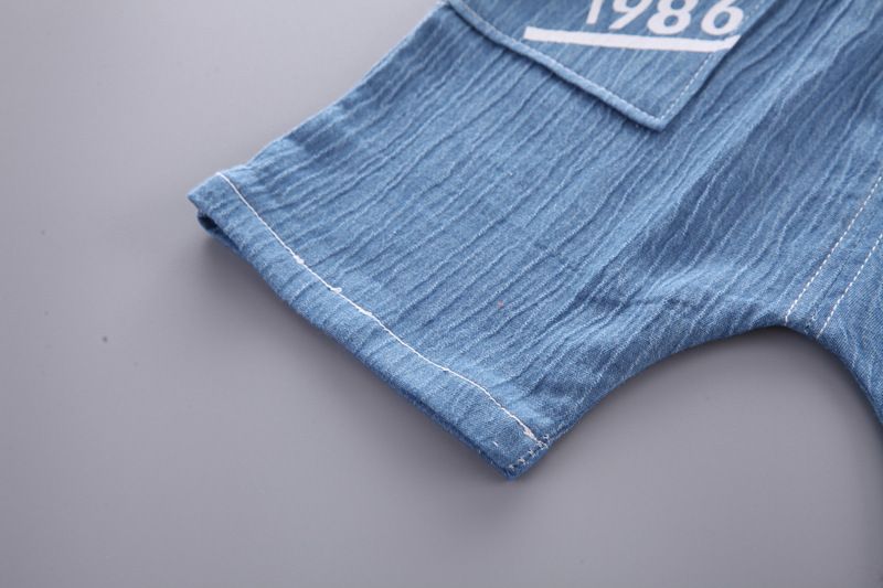 Children's thin men's lapel short sleeved summer casual children's single breasted shirt two-piece set_voghion.com