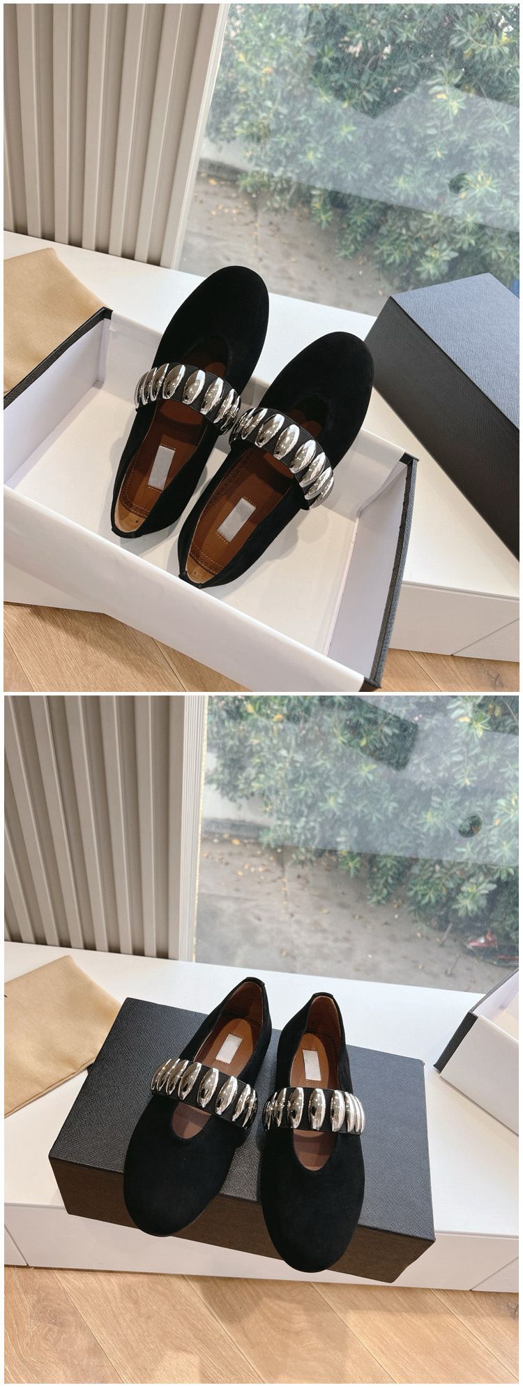 High 2024 Spring Summer Metal Buckle Elatic Strap Ballet Women's Leather Flat One Step Mary Simple Shoes_voghion.com