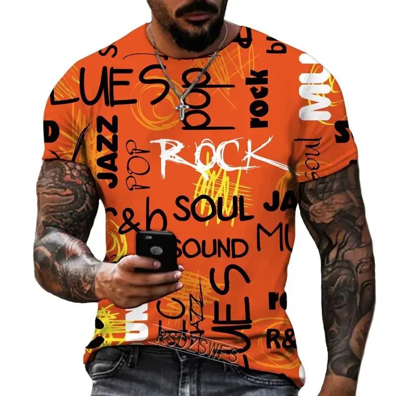 T-shirt da uomo Clover con stampa 3D di carte da gioco, alla moda, casual, con lettere inglesi, a maniche corte_voghion.com