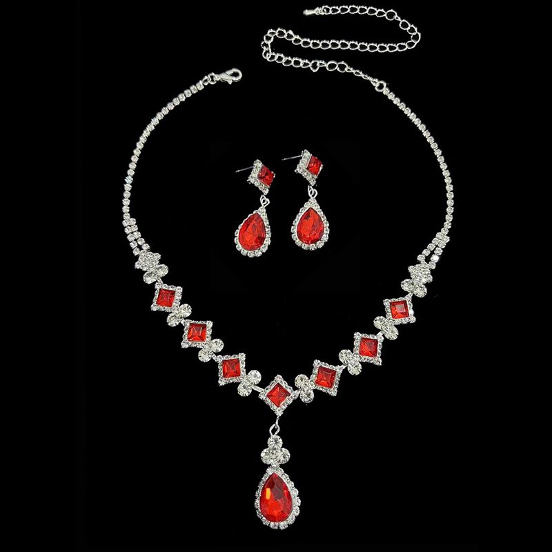 Women's Jewelry Set - Elegant Red Gemstone Geometric Drop Necklace & Earrings With Clutch Bag For Evening Gowns, Dinner Parties & Special Occasions_voghion.com
