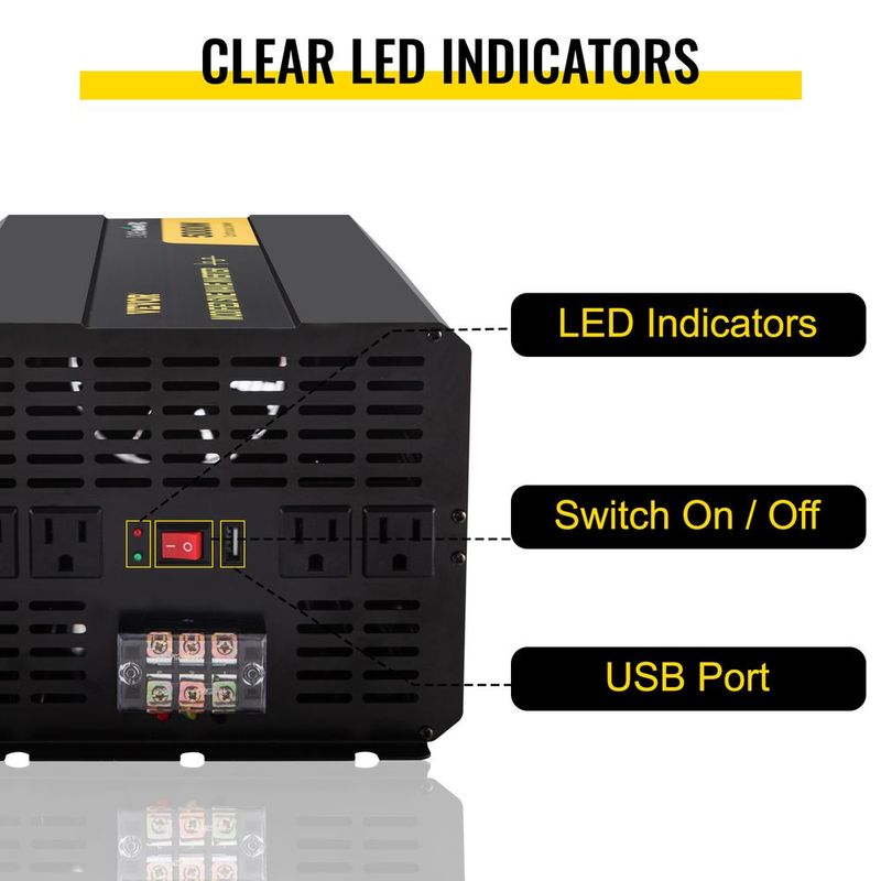 VEVOR Power Inverter, 5000W Modified Sine Wave Inverter, DC 12V To AC 120V Car Converter, With LCD Remote Controller, LED Indicator, AC Outlets Inverter For Truck RV Car Boat Travel Camping Emergency_voghion.com
