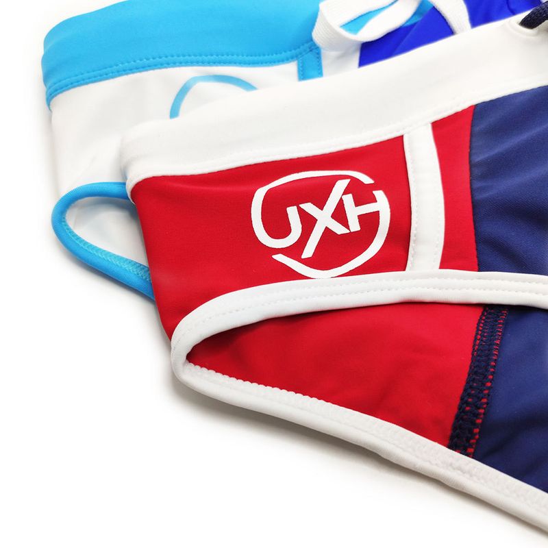 UXH Summer Sexy Block Men's Swim Trunks Fashion Contrast Color Swimsuit Bikini Beach Triangle Shorts Men_voghion.com