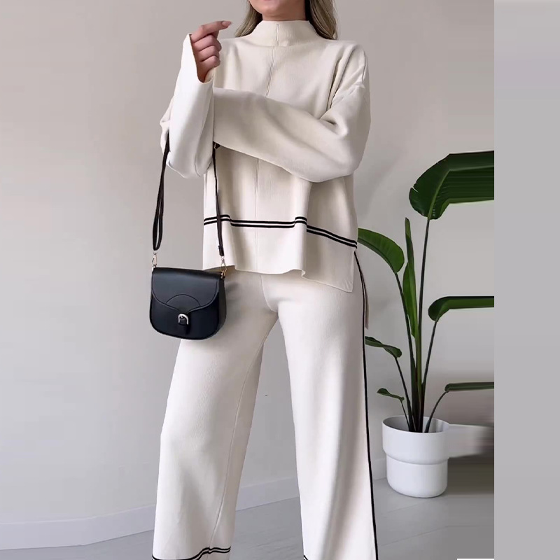 Tops casuales de color sólido para mujer, diseño holgado y cómodo, traje de pantalón ligeramente acampanado para mujer_voghion.com