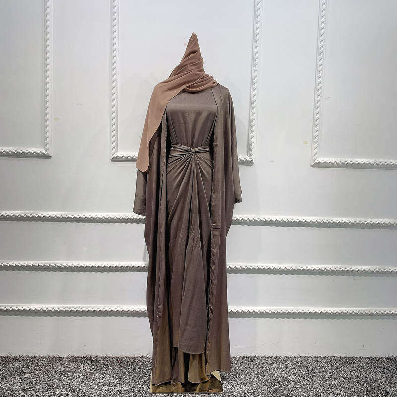 Women's clothing Muslim women's burqa Turkish cardigan robe solid color three-piece set muslim abaya_voghion.com