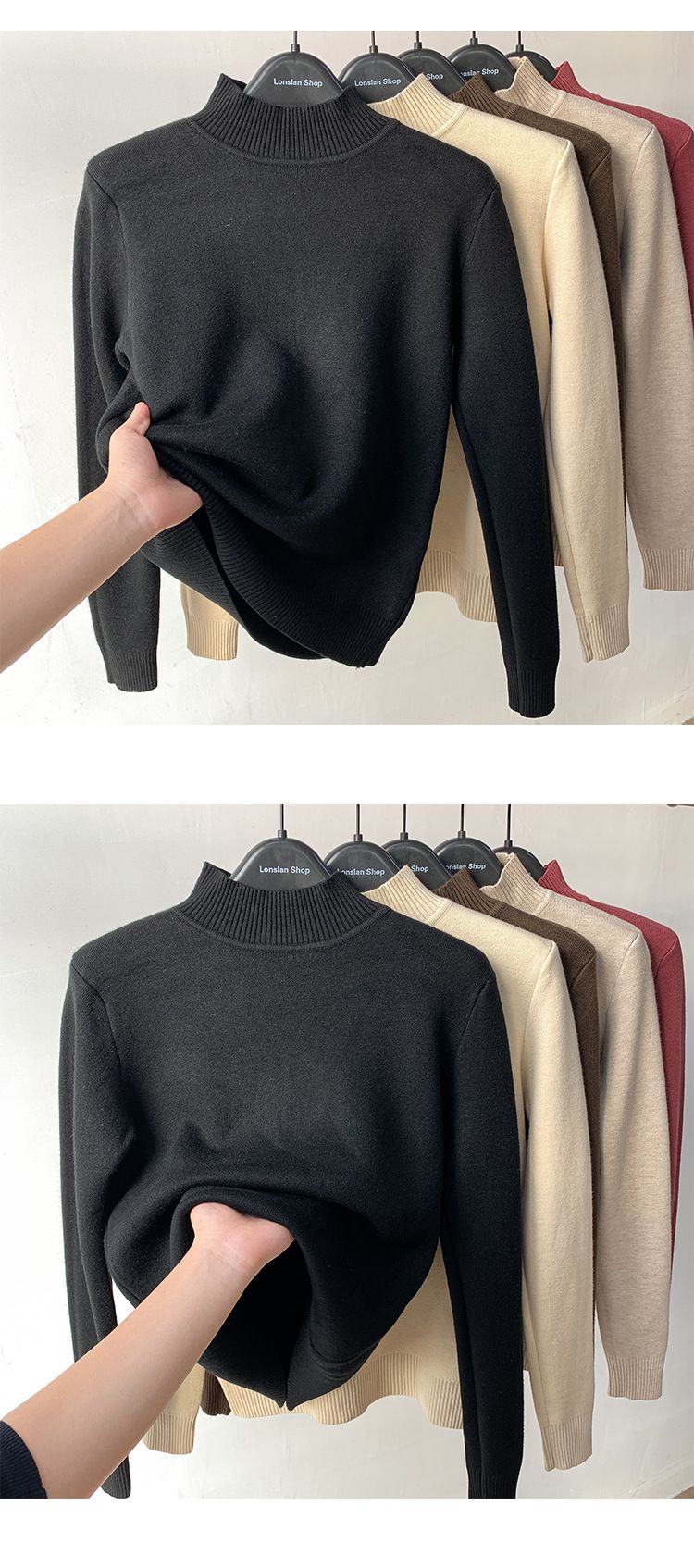 One-piece Fabric Fleece Sweater For Women Winter 2025 New Thickened Half-high Collar Base Layer Trendy_voghion.com