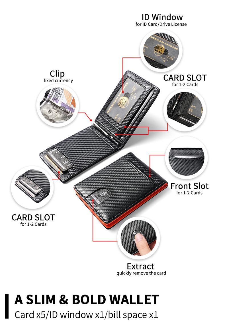 Herren-Geldbörse mit Kartenetui, komplett aus Mikrofaser-Leder, RFID-Schutz, Diebstahlschutz, neue Herren-Geldbörse aus Kohlefaser mit schlichter Textur, Dollar-Geldbörse_voghion.com