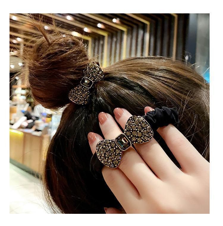 Fascia con fiocco in strass di alta qualità coreana, anello per l'intestino tenue francese alla moda retrò, cordino per la testa, elastico per capelli_voghion.com