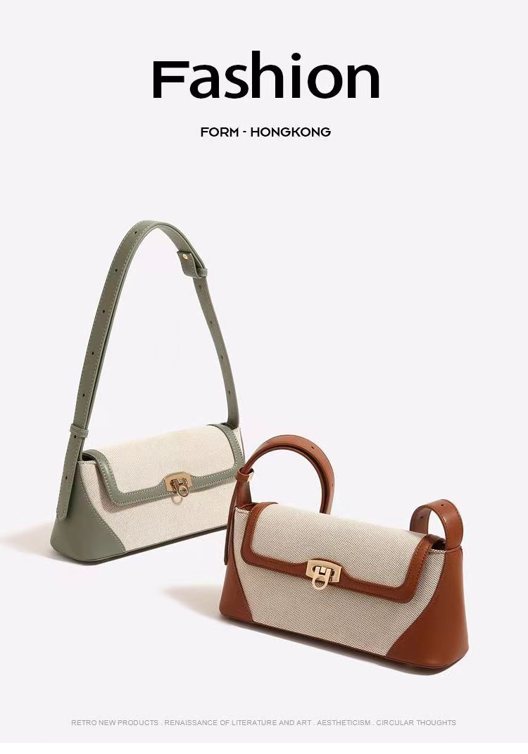 New original niche design retro underarm bag Senior texture canvas stitching shoulder handbag_voghion.com