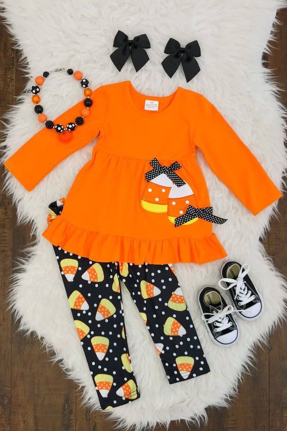 Ins Beliebte Halloween Neue Orange Reine Baumwolle Bestickt Langarm Rock Candy Print Hose Zwei Stücke Auf Lager_voghion.com