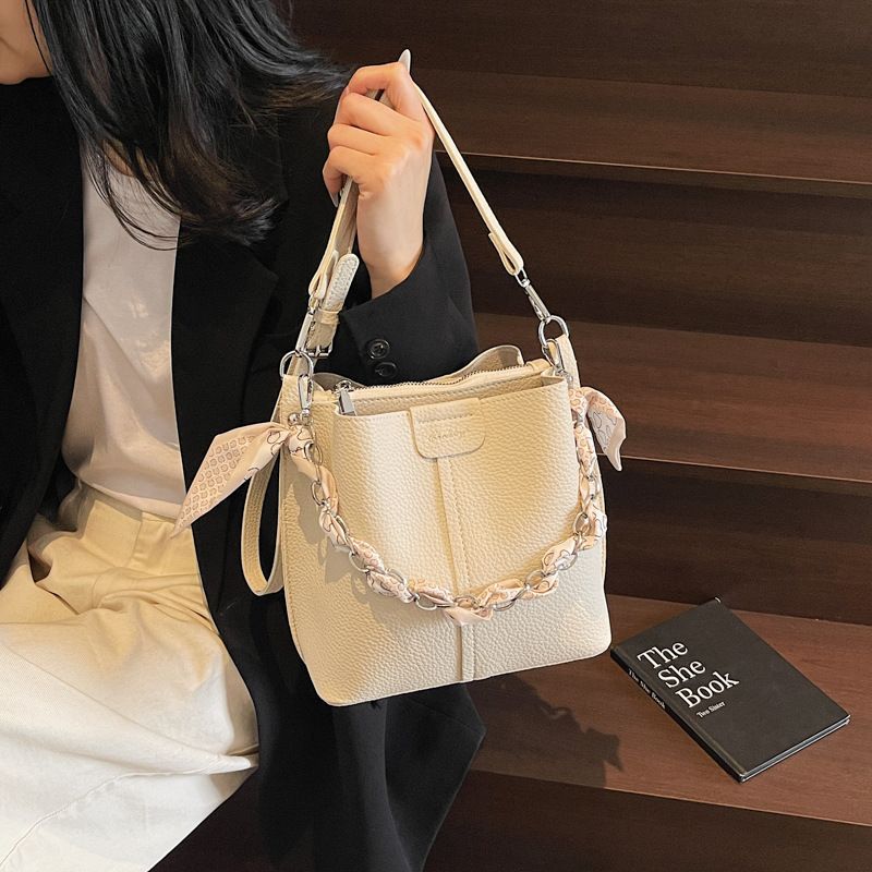 per donna modello litchi catena secchiello portatile 2025 nuova sciarpa di seta morbida pelle singola tracolla color-block_voghion.com