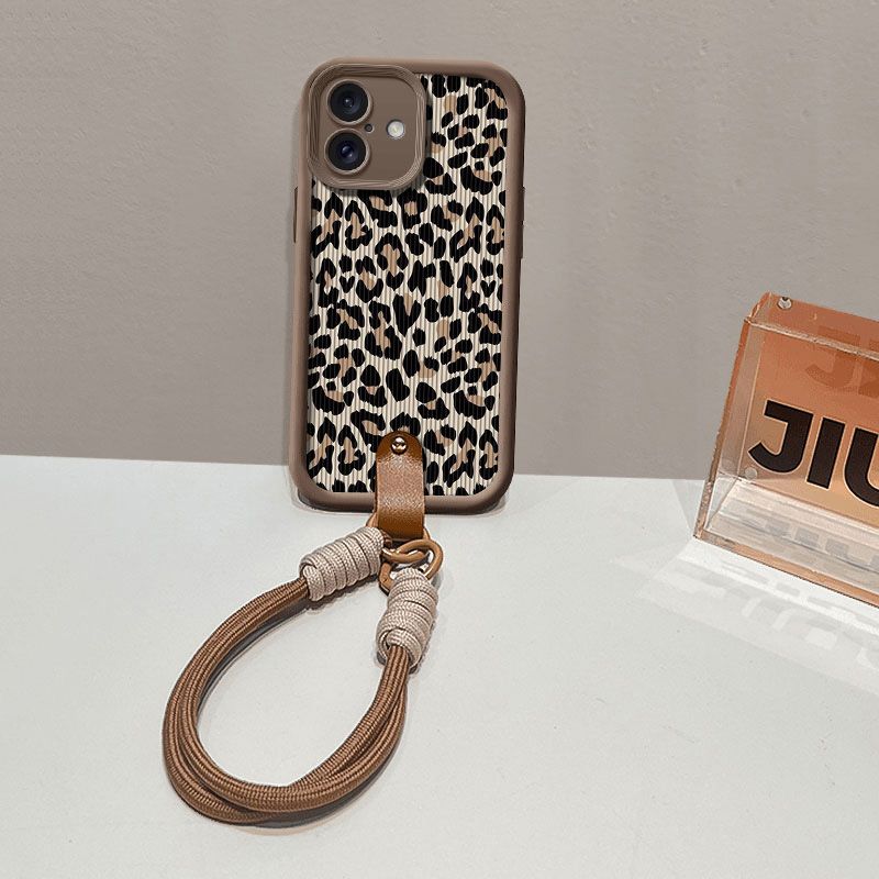 Leopard Print Wrist Chain Case For Redmi Note 13 12 11 10 9 8 7 Pro Plus 11s 13C 12C 14C Shockproof Hang Strap Lanyard Cover_voghion.com