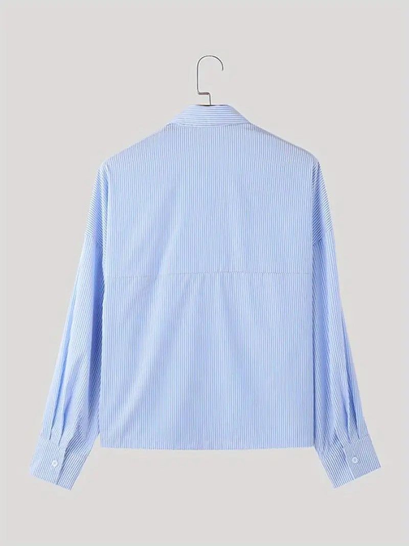 Camicia a maniche lunghe a righe slim-fit da uomo, in poliestere traspirante e antipiega, per abbigliamento casual e da ufficio (blu/grigio, taglie dalla S alla XXL)_voghion.com